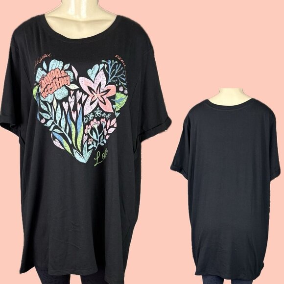 The Beatles +4 Black Crew All You Need Is Love Floral Graphic Short Sleeve Tee - Picture 1 of 6
